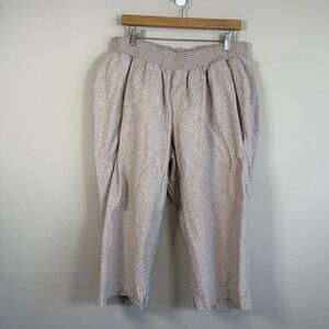Linen Blend Cropped Pants Plus 2X 22/24W Pull On Elastic Waist Wide Leg Casual
